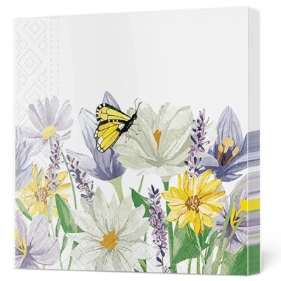 Image of Daisy 3 Ply Spring Flowers Tissue Paper Napkins Serviettes for Decoupage Lunch 33cm x Pack of 20 (Pastel Garden with Butterflies)