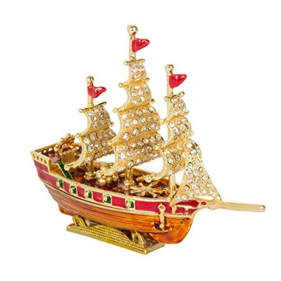 Image of QIFU Hand Painted Ship Style Decorative Enamel Trinket Box Hinged