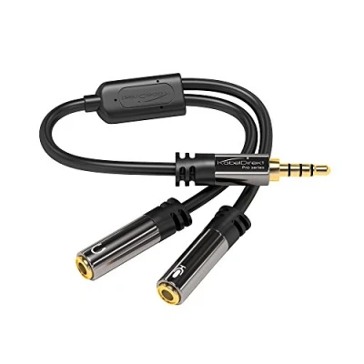 Image of KabelDirekt AUX Audio Headset Y Adapter Cable (3.5mm Male to 2 x 3.5mm Female) PRO Series
