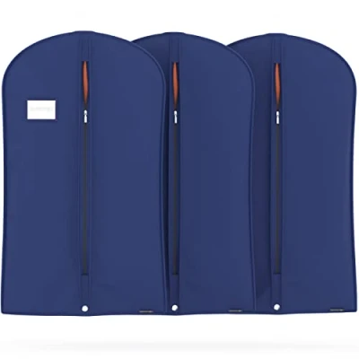 Image of HANGERWORLD Pack of 3 Navy Blue Breathable Suit Garment Clothes Cover Bags 40&quot; (100cm)