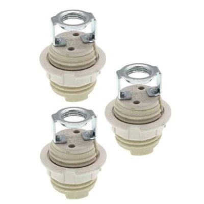 Image of G9 Lamp Holders with Bracket,Pack of 3 Threaded Ceramic Halogen Socket Ring and for Light Bulb (in line)