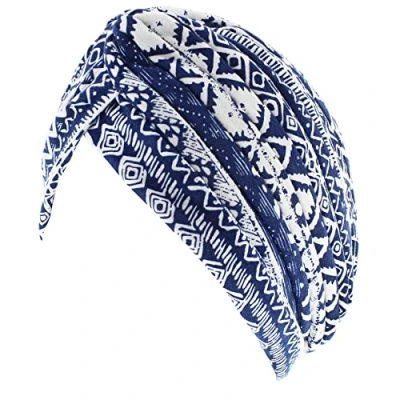 Image of Topkids Accessories Hair Turban Head Wrap, Sleep Cap, Scarf, Towel, Chemo Headwear for Women UK, Silk Wrap Sleeping (Aztec Print Navy Blue)