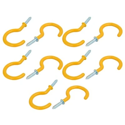 Image of Sourcingmap 2 Inch Plastic Coated Screw in Open Cup Ceiling Hooks Hangers Yellow 10pcs
