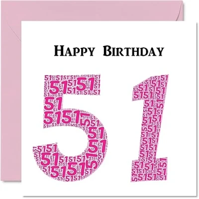 Image of Fun 51st Birthday Cards for Woman Shapecloud Happy Card Dad Mum Grandad Nanny Grandma Uncle Auntie Cousin Friend, 145mm x Greeting Cards,