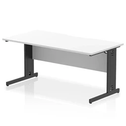 Image of Impulse 1600 x 800mm Scalloped Edge Straight Office Desk White Top Black Cable Managed Leg