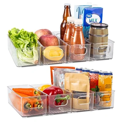 Image of ASAB Pack of 8 Stackable Fridge Organisers Drawer Storage Containers with Handles BPA Free Multi Purpose Organiser for Pantry Cupboard Snacks Clear