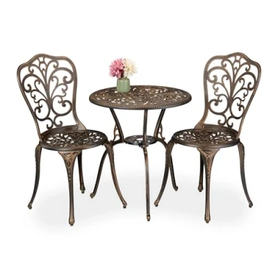 Image of Relaxdays Garden Bistro Set, 3 Piece, Table &amp; 2 Chairs, Antique Design, Patio Furniture, Outdoor Dining, Black/Bronze
