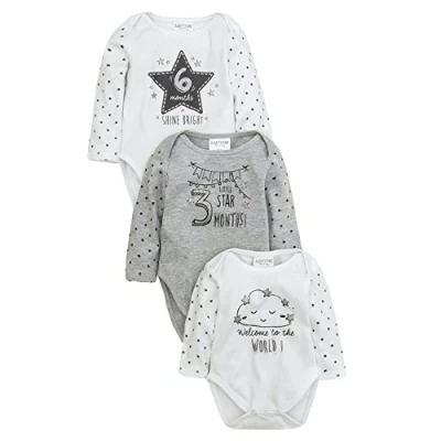 Image of Newborn Baby Boys Girls 3 Pack Bodysuit Vest Long Sleeve Romper Bundle 0 6 Months White