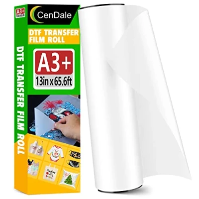 Image of CenDale DTF Transfer Film Roll 13&quot;x 65.6ft Premium A3+ Roll, Double Sided Matte Clear PreTreat PET Heat Paper, Hot &amp; Cold Peel Paper Direct to for T Shirts Textile