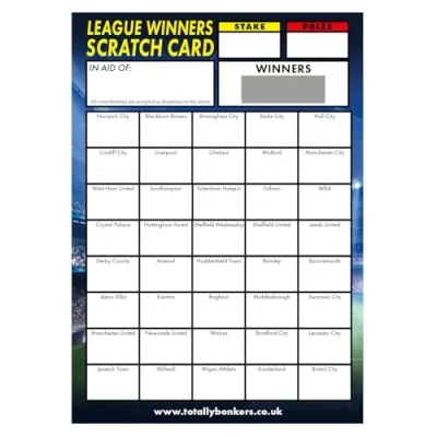 Image of Totally Bonkers Football Fundraising Scratch Cards 40 SQUARE A6 (148x105mm) 10 Pack TB0002 Blind Card