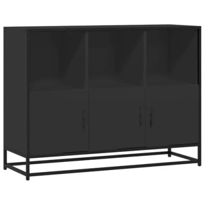 Image of vidaXL Sideboard Black Storage Cabinet 100x35x76 cm Engineered Wood Hallway, Bathroom, Kitchen, Bedroom Furniture with Metal Frame