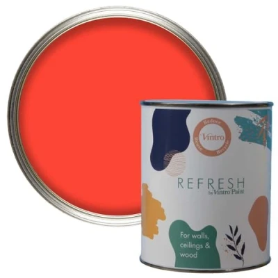 Image of Vintro Paint Refresh Red Matt Finish for Furniture, Walls, or Wood, Interior Use 1 Litre (Coral Red)