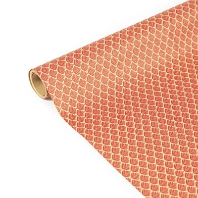 Image of Clairefontaine Ref 223825C Kraft Tiny Rolls Wrapping Paper (Single Roll) 35cm Width x 5m Length, 70gsm Recycled Red Flowers Design