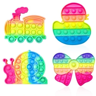 Image of Steemjoey 4PCS Pop Fidget Toy Set, Silicone Push It Bubble Sensory Toy, Snails Trains &amp; Duck Stress Relief Toys Squishy Popper Squeeze Anxiety Reliever Gift for ADHD ADD Kids Adults