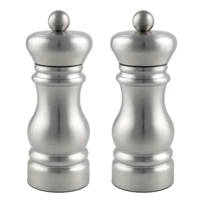 Image of Grunwerg SP 6610SS Gmill 2 Piece Stainless Steel Salt and Pepper Mill Set with Ceramic Adjustable Grinder, Traditional Design, 11cm, Satin Finish