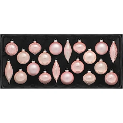Image of WeRChristmas Glass Christmas Tree Baubles, Baby Pink, Set of 20