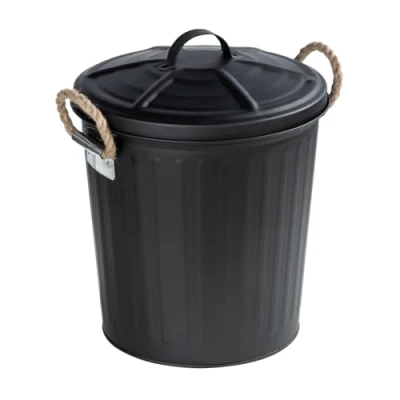 Image of WENKO Gara Cosmetic Bin, Bathroom 6 L, Retro Braided Handles, Painted Steel, 24 x 28.5 23 cm, Matte Black