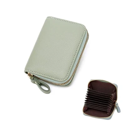 Image of ZMREN Women&#039;s Credit Card Holder, Small Leather Blocker Wallet ID Cards Holder RFID Protection Case Cash Coin Pocket with Zip Green