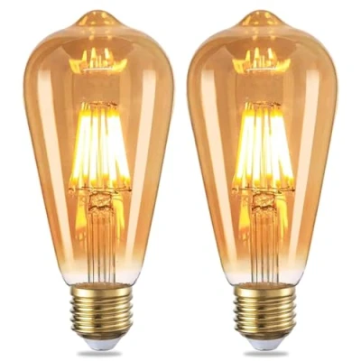 Image of YOUDIAN Led Edison Bulb, Vintage Light Bulb,6W E27 2700K ST64 Bulbs, Filament Antique Style Retro Amber Glass Screw Lamp 220V (2 Packs)