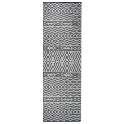 Image of vidaXL Outdoor Flatweave Rug UV Resistant Blue Striped Polypropylene Runner for Patio, Balcony, Indoor/Outdoor Area Carpet 80x250cm