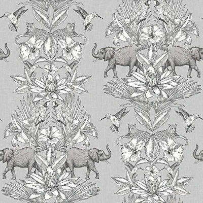 Image of Rasch 270426 Wallpaper Tropical Jungle Wild Animals Elephant Birds