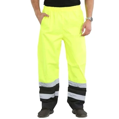 Image of shelikes Mens Waterproof Rain Hi Vis Safety Over Trouser Work High Viz Visibility Pants (4X Large, Yellow 2 Tone)
