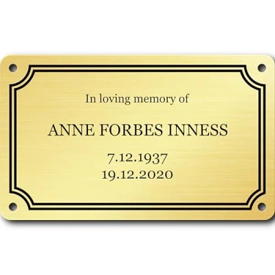Image of Personalised Brass Memorial Plaque Ideal for fixing to Benches House Signs Coffin or Casket Adornment CNC Milled UV Printed
