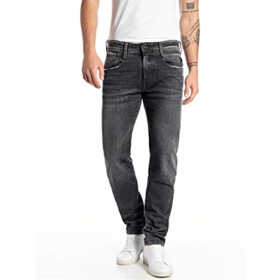 Image of REPLAY Men&#039;s Anbass Aged Jeans, 097 Dark Grey, 34 W/34 L
