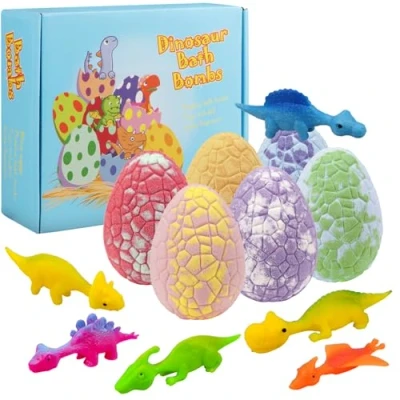 Image of Pagezol 6PCS Large Bath Bombs for Kids with Surprise Dinosaurs Toys Inside, Natural Gift Set, Spa Colorful Fizzy Bubble Bombs, Birthday Christmas Easter Girls Boys (B)
