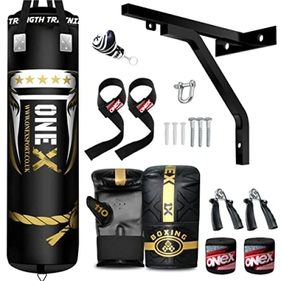 Image of ONEX 5FT Punch Bag Wall Bracket Kick Boxing Punching Bags MMA Sparring Training Equipment (Black)