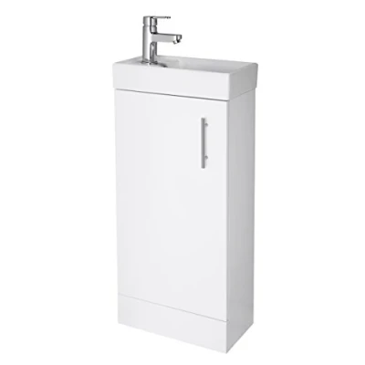 Image of VeeBath White Sheen floor standing Cloakroom Vanity Unit (400mm) with Prima Mono basin Mixer