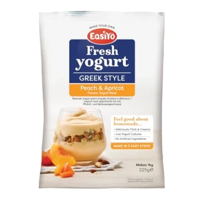 Image of EasiYo Greek Style Peach &amp; Apricot Flavoured Yogurt Mix Sachet 225g For Use With Makers