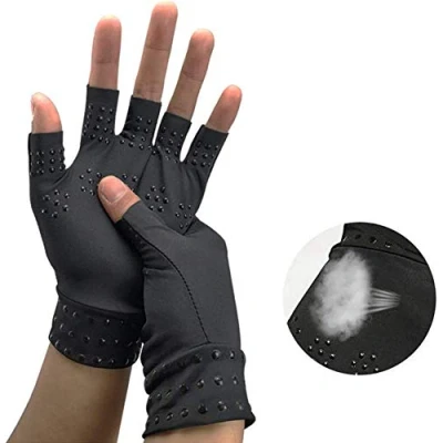 Image of RZJZGZ Arthritis Gloves Compression Fingerless Magnetic Anti Therapeutic Therapy Relief Hand Pain Heal Joints (Black, 1 Pack)