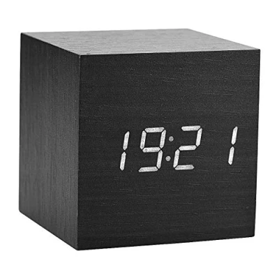 Image of Zerone LED Desk Clock Alarm Digital Cube/Rectangular/Triangular Date Temperature Display with Travel (Black Cube)