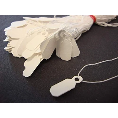 Image of 1,000 Mini Jewellery Tags Strung White Price Swing Size: 8mm x 19mm