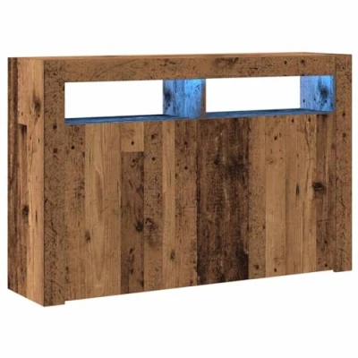 Image of vidaXL sideboard cabinet with RGB LED lights engineered wood, old wood color, 115.5x30x75 cm perfect for living room, bedroom, office
