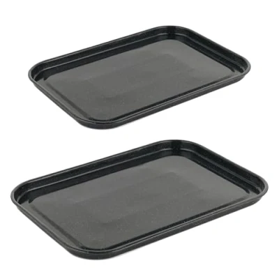 Image of Salter COMBO 9048 Baking Tray Set 2 Pack, 36/40 cm Vitreous Enamel Coated Steel Flat Oven Pan, Large Cookie Sheet, Bakeware For Baking/Roasting, PFAS Free, Dishwasher Safe, Safe to 230C, Black