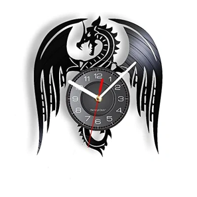 Image of Smotly Vinyl wall clock, mythical beast flying dragon theme silent clock is a unique gift with home pattern. (Without light)