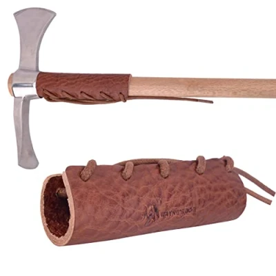 Image of Leather Axe Collar Guard, Handle Wraps Covers for Gardening Picks or Camping Axes Protector (Axe 05)