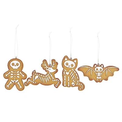 Image of Spooky Creepmas Gingerbread Cookie Ornaments Set of 4 Alternative Designs Gothic Seasonal Gifts and Home Decor