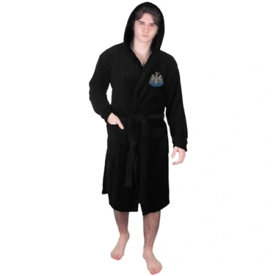 Image of Newcastle United FC Official Gift Mens Fleece Dressing Gown Robe Black Large