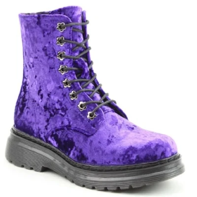 Image of Heavenly Feet Lace Up Ankle Boots, Velour, Contemporary Stylish Colourful, Vegan, Memory Foam Plush Lining (Purple UK Footwear Size System, Adult, Women, Numeric, Medium, 3)