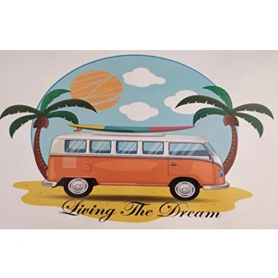 Image of 2 x Living The Dream 6 4 Inch Full Colour Printed On Adhesive Vinyl 3 Year Warranty Funny Bumper Sticker Caravan Campervan Motorhome Car Van Decal Free P&amp;P Made In Yorkshire
