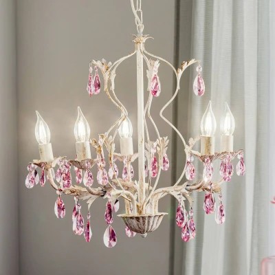 Image of Kate 5 Light Multi Arm Chandelier, Ivory Pink Droplets