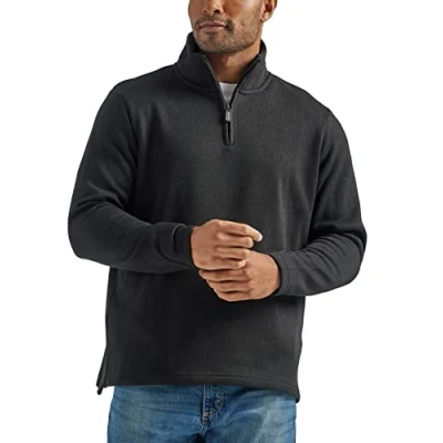 Image of Wrangler Authentics Men&#039;s Long Sleeve Fleece Quarter Zip Pullover Sweater, Caviar, XL
