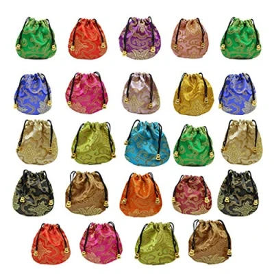 Image of ZIRAN Chinese Silk Brocade Drawstring Jewelry Pouch Bag Value Set Mixed