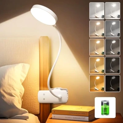 Image of One Fire Rechargeable Lamp, 5 Brightness/5 Colors/Memory Reading 3600 mAh Battery Lamp Desk Light, Flexible Clip On 400LM+36 Led Operated Cordless