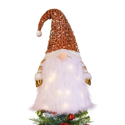 Image of ChYoung Christmas Tree Top Hat with Lights Foldable Gonk Topper Lighted Toppers Gnome Santa Tomte Desktop Ornaments Decorations Holiday Party Home Decor