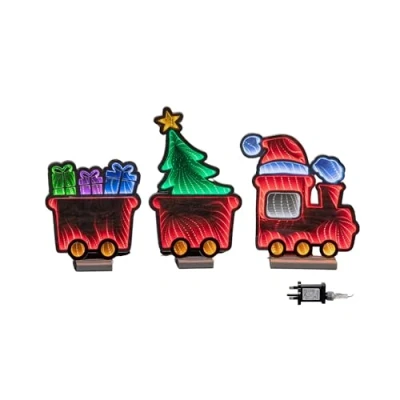 Image of 70cm Infinity Christmas Train with 2 Carriages on Wood Base and Multi Coloured LEDs