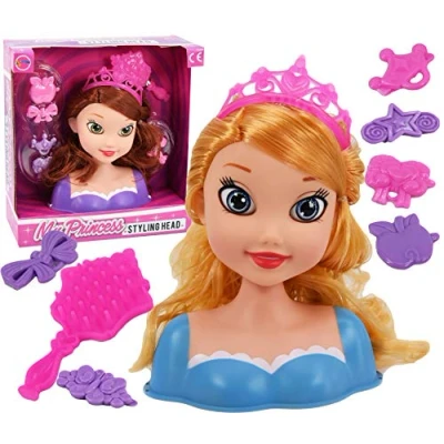Image of Princess Doll Styling Dressing Head with Hair Accessories Clips &amp; Brush Kids Girls Hairstyling Toy Pretend Play